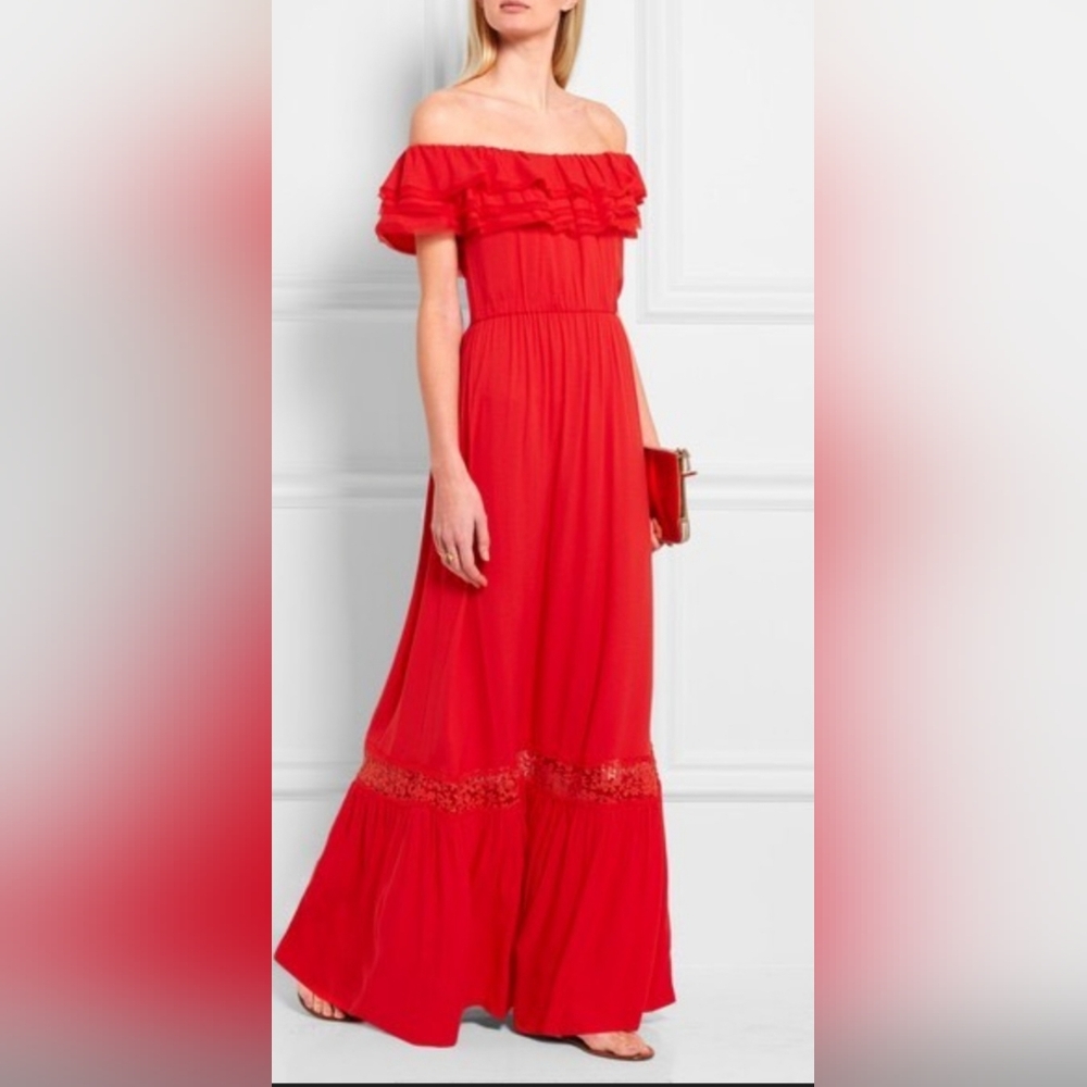 Alice + Olivia Cheri ruffle off shoulder maxi dress sz 0